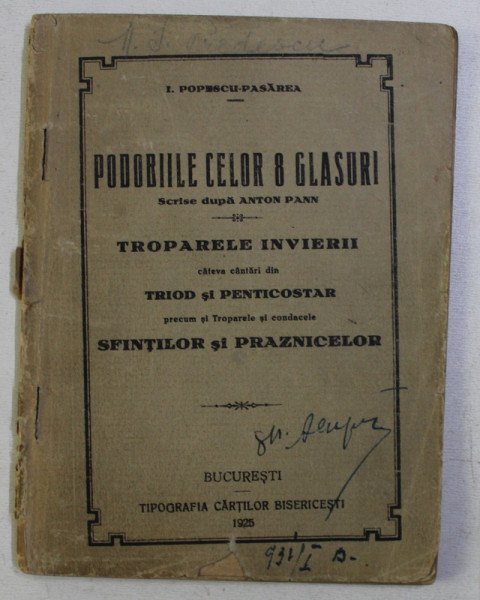 PODOBIILE CELOR 8 GLASURI SCRISE DUPA ANTON PANN de I. POPESCU PASAREA , 1925