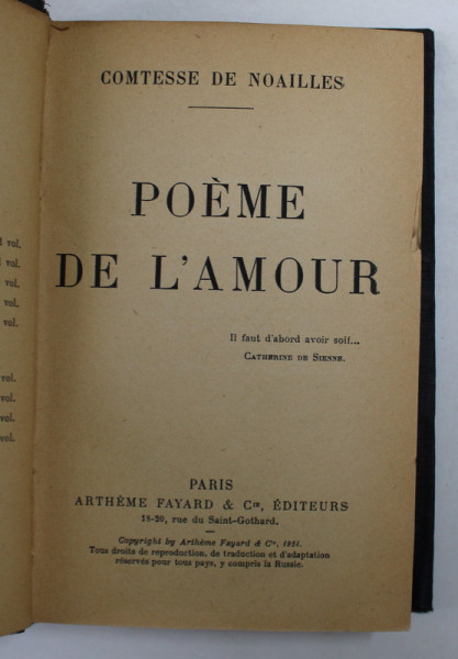 POEME DE L 'AMOUR par COMTESSE DE NOAILLES , 1924