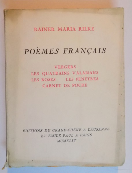 POEMES FRANCAIS par RAINER MARIA RILKE , 1944