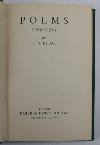 POEMS 1909 -1925 by T.S. ELIOT , 1934