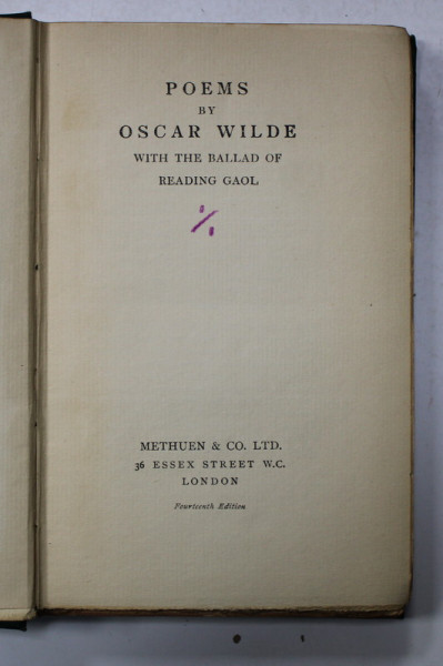 POEMS by OSCAR WILDE , WITH THE BALLAD OF READING GAOL , 1919