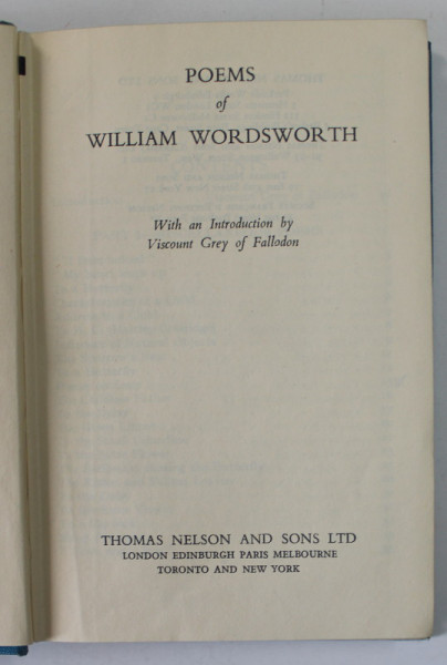 POEMS OF WILLIAM WORDSWORTH , INCEPUTUL SEC. XX