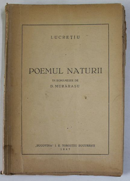 POEMUL NATURII de LUCRETIU , 1947 , PREZINTA PETE SI HALOURI DE APA