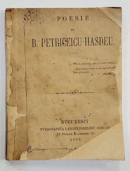 POESIE de B. PETRICEICU - HASDEU , 1873