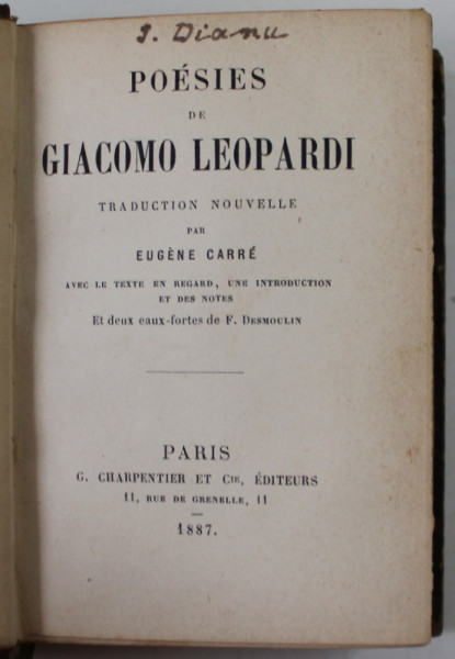 POESIES DE GIACOMO LEOPARDI , 1887 , FORMAT REDUS