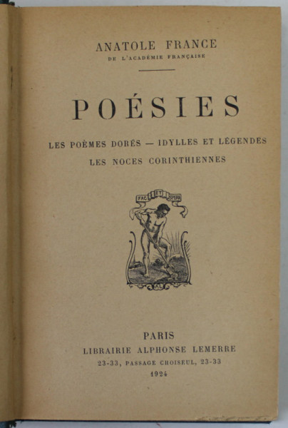 POESIES par ANATOLE FRANCE , 1924