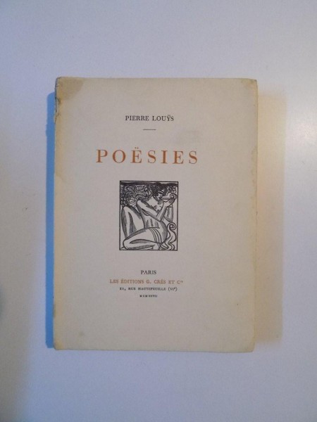 POESIES PAR PIERRE LOUYS , PARIS 1928