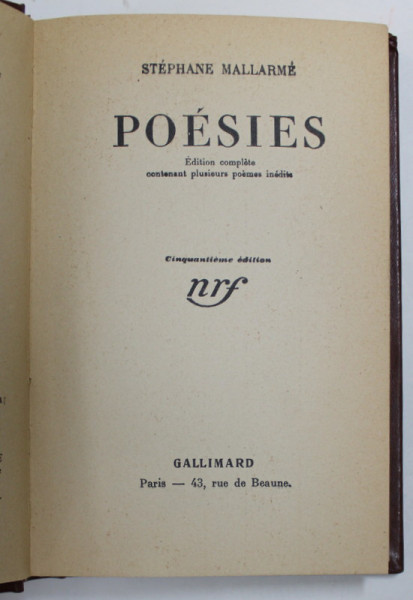 POESIES par STEPHANE MALLARME , 1936