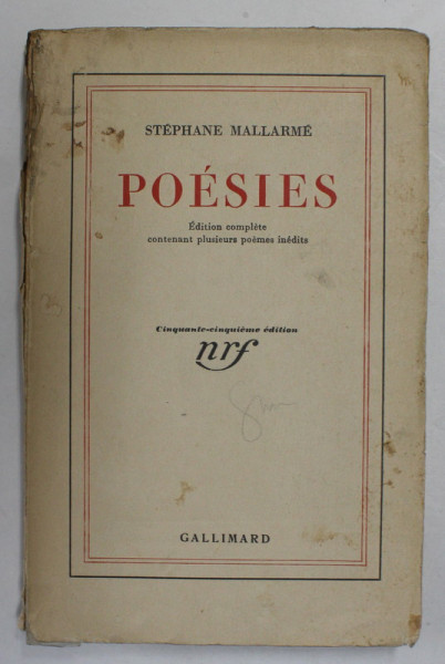 POESIES par STEPHANE MALLARME , 1937 , PREZINTA PETE , URME DE UZURA , COTORUL CU DEFECTE