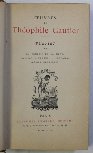 POESIES , TOMES II , OEUVRES DE THEOPHILE GAUTIER , 1890