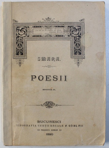 POESII de SMARA , 1890 , DEDICATIE*