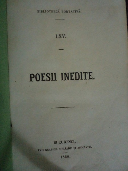 POESII INEDITE, BUC. 1860