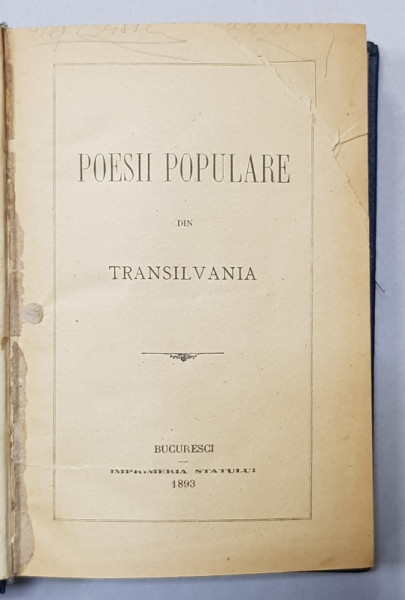 POESII POPULARE DIN TRANSILVANIA , 1893 , EDITIA I *