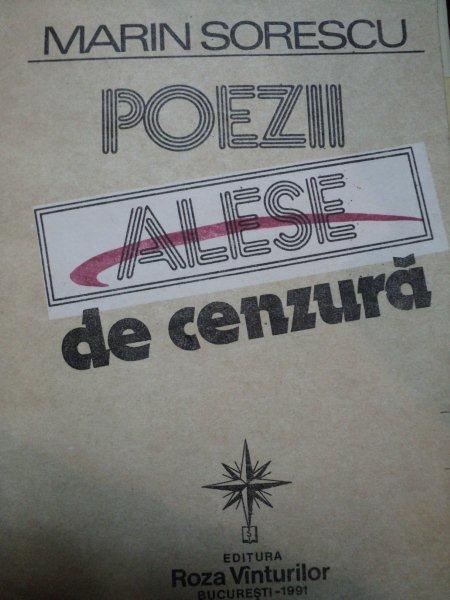 POEZII ALESE DE CENZURA de MARIN SORESCU,BUC.1991