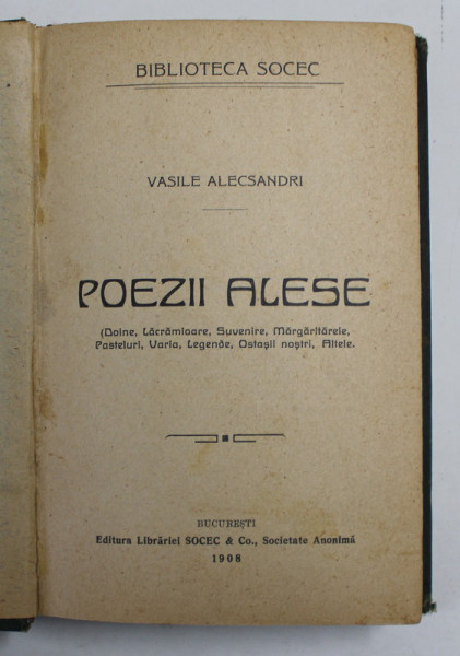 POEZII ALESE de VASILE ALECSANDRI, 1908