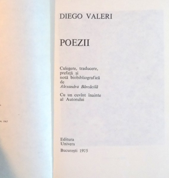 POEZII de DIEGO VALERI, 1975