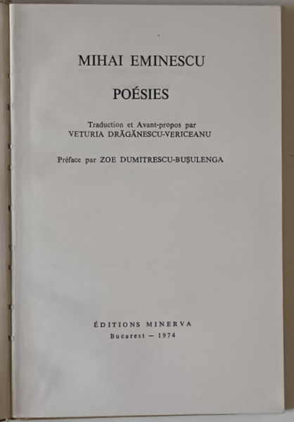 POEZII DE MIHAI EMINESCU , EDITIE BILINGVA  ROMANO FRANCEZA , 1974