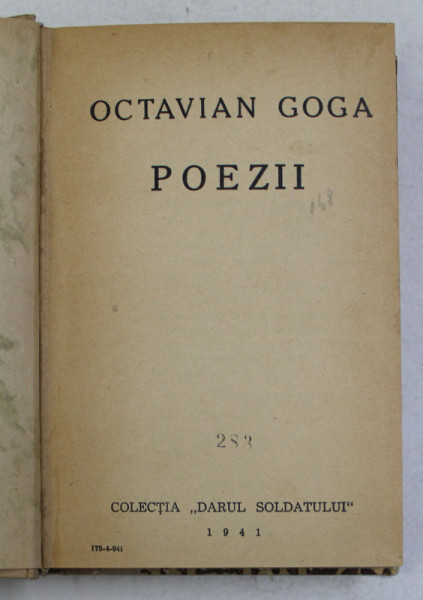 POEZII de OCTAVIAN GOGA - 1941