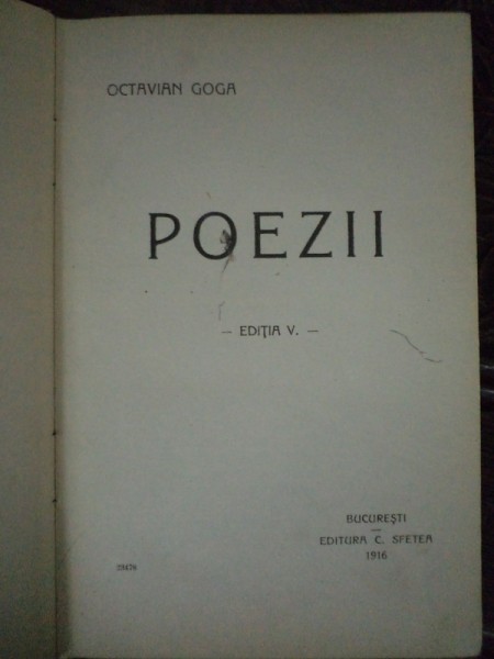 POEZII de OCTAVIAN GOGA, BUC. 1916