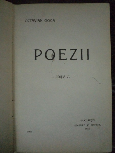 POEZII de OCTAVIAN GOGA, BUC. 1916
