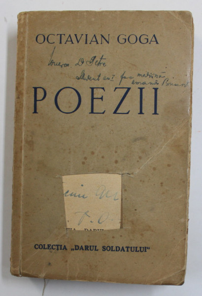POEZII de OCTAVIAN GOGA, CONTINE DEDICATIA LUI VETURIA O. GOGA, 1941