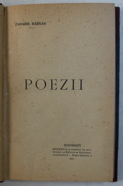 POEZII de ZAHARIE BARSAN , 1907