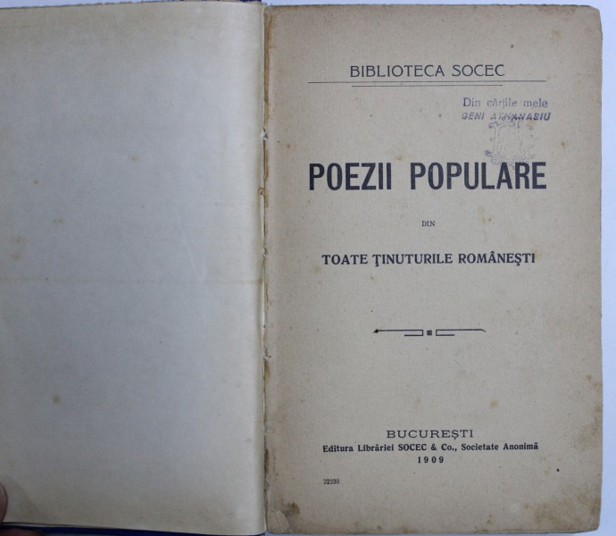 Poezii populare  din toate tinuturile romanesti , 1909