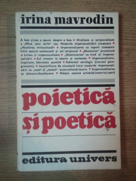 POIETICA SI POETICA de IRINA MAVRODIN , 1982