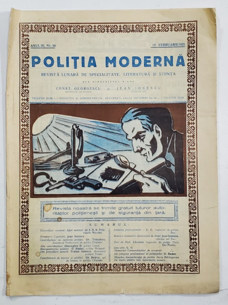 POLITIA MODERNA , REVISTA LUNARA DE SPECIALITATE , LITERATURA SI STIINTA , ANUL III   , NR. 36   ,  FEBRUARIE  , 1929