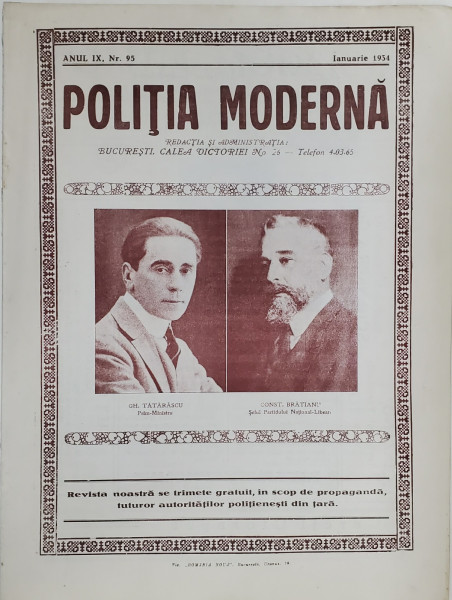 POLITIA MODERNA , REVISTA LUNARA DE SPECIALITATE , LITERATURA SI STIINTA , ANUL IX   , NR. 95  ,  IANUARIE , 1934