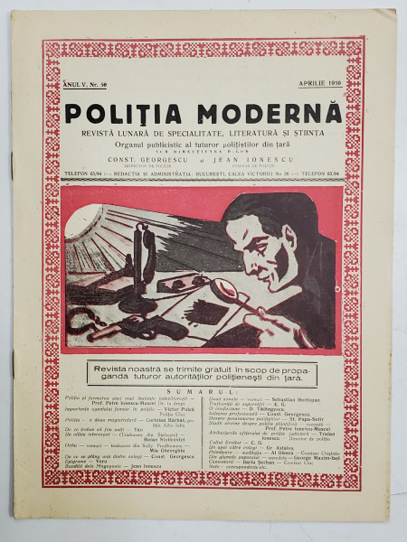 POLITIA MODERNA , REVISTA LUNARA DE SPECIALITATE , LITERATURA SI STIINTA , ANUL V  , NR. 50 ,  APRILIE  , 1930