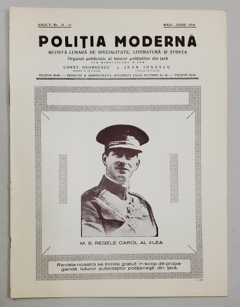 POLITIA MODERNA , REVISTA LUNARA DE SPECIALITATE , LITERATURA SI STIINTA , ANUL V  , NR. 51- 52  ,  MAI - IUNIE , 1930