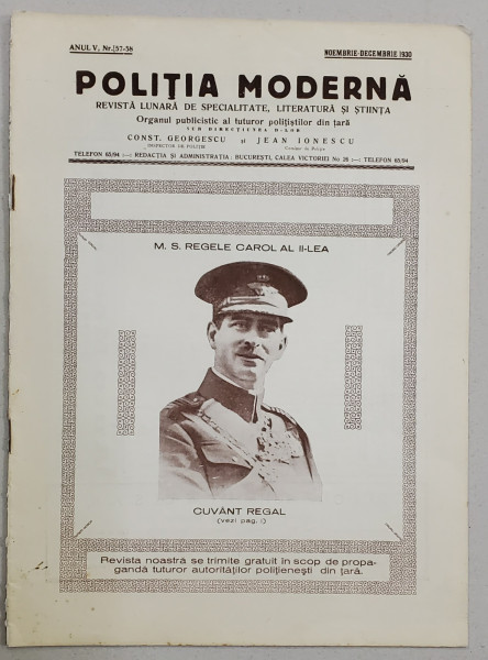 POLITIA MODERNA , REVISTA LUNARA DE SPECIALITATE , LITERATURA SI STIINTA , ANUL V , NR. 57- 58  , NOIEMBRIE - DECEMBRIE , 1930