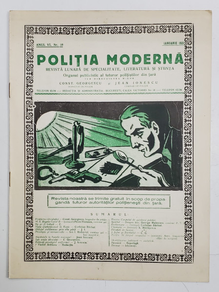 POLITIA MODERNA , REVISTA LUNARA DE SPECIALITATE , LITERATURA SI STIINTA , ANUL VI  , NR. 59 , IANUARIE , 1931
