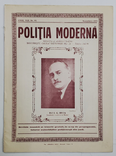 POLITIA MODERNA , REVISTA LUNARA DE SPECIALITATE , LITERATURA SI STIINTA , ANUL VIII   , NR.93 , NOIEMBRIE , 1933