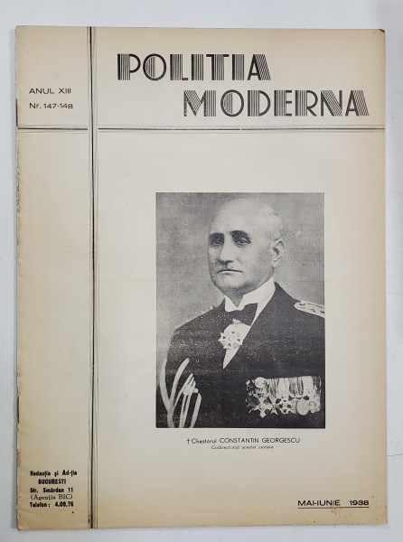 POLITIA MODERNA , REVISTA LUNARA DE SPECIALITATE , LITERATURA SI STIINTA , ANUL XIII , NR.147-148  ,  MAI - IUNIE , 1938