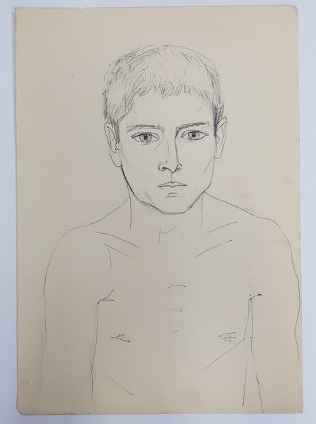 PORTRET DE ADOLESCENT , DESEN CU AUTOR NECUNOSCUT , ANII '70