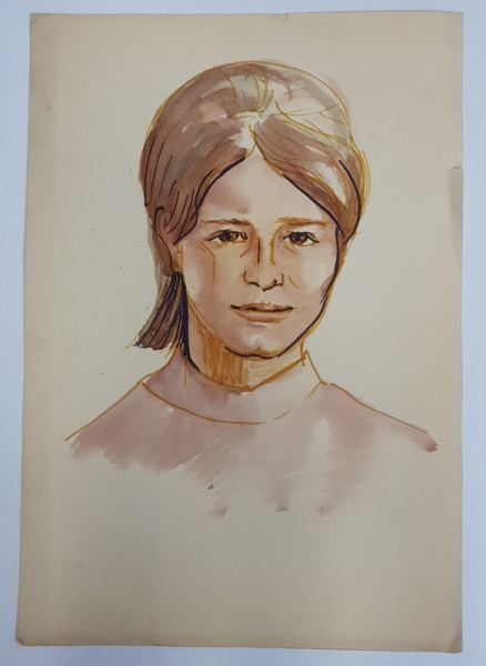 PORTRET DE FEMEIE  - DESEN CU AUTOR NECUNOSCUT , ANII  '70