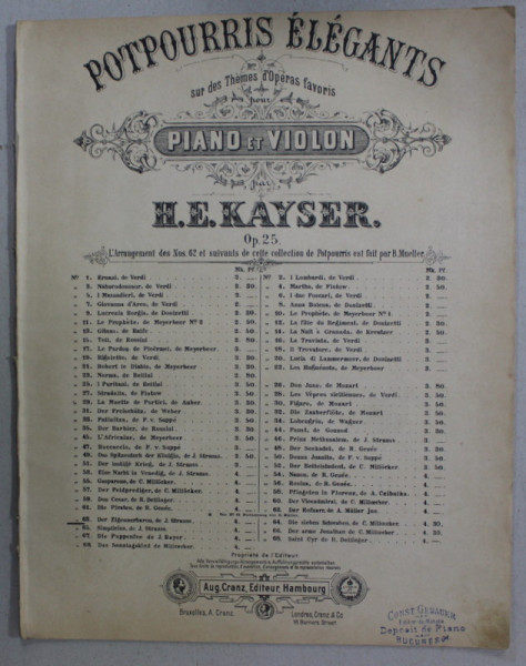 POTPOURRIS ELEGANTS POUR PIANO ET VIOLON , CCA. 1900 , PARTITURA