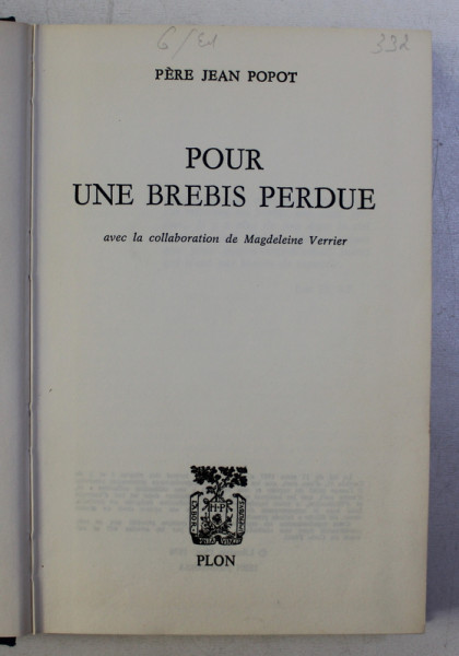 POUR UNE BREBIS PERDUE par PERE JEAN POPOT , 1976