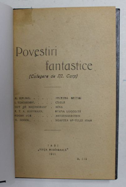 POVESTIRI FANTASTICE , culegere de M. CARP , 1921