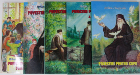 POVESTIRI SI RUGACIUNI PENTRU COPII , VOLUMELE I - V de ARHIM,. ILIE CLEOPA , 2008 -2009 , PREZINTA PETE SI URME DE UZURA