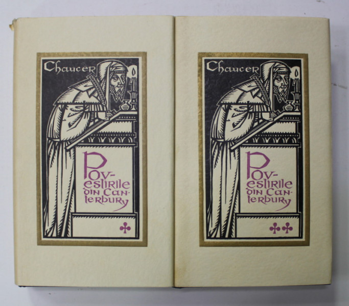 POVESTIRILE DIN CANTERBURY de GEOFFREY CHAUCER , ilustratii de VAL MUNTEANU , VOLUMELE I - II , IN ETUI DIN CARTON , 1964, STARE FOARTE BUNA