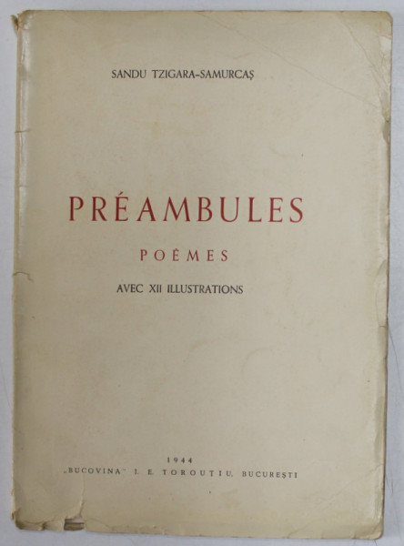 PREAMBULES POEMES - SANDU TZIGARA SAMURCAS  -1944