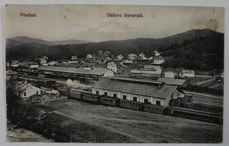 PREDEAL , VEDERE GENERALA , IN PRIM PLAN CALEA FERATA , CARTE POSTALA ILUSTRATA , INCEPUTUL SEC. XX