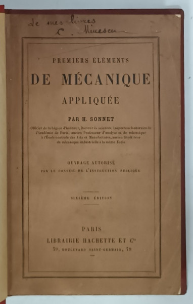 PREMIERS ELEMENTS, DE MECANIQUE APPLIQUEE par H. SONNET, 1878