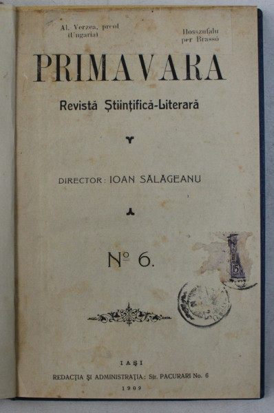 PRIMAVARA  - REVISTA STIINTIFICA  - LITERARA , NO. 6 , 1909