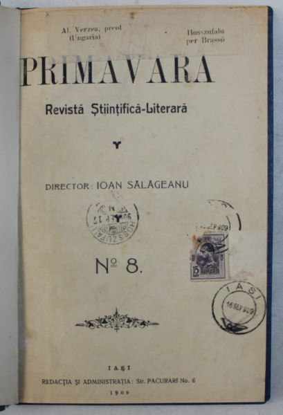 PRIMAVARA  - REVISTA STIINTIFICA  - LITERARA , NO. 8 , 1909