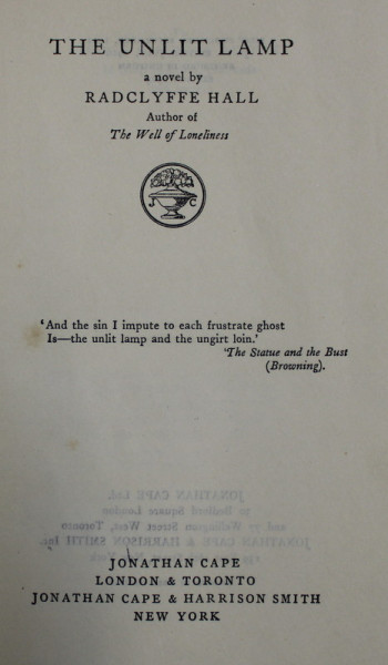 PRINCIPESA ELISABETA A ROMANIEI, SEMNATURA OLOGRAFA PE VOLUMUL THE UNIT LAMP by RADCLYFFE HALL, 1929