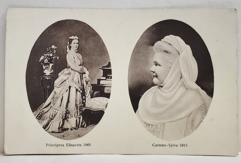 PRINCIPESA ELISAVETA 1869 - CARMEN - SYLVA 1913 , FOTO MONTAJ , DOUA MEDALIOANE , CARTE POSTALA , 1914